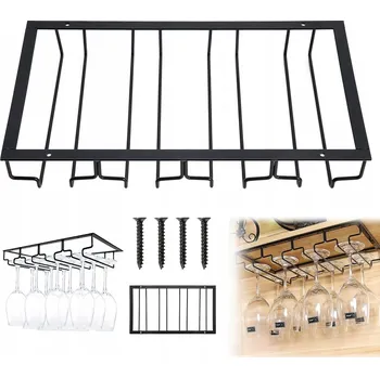 Stojan na víno DRŽÁK NA SKLENIČKY NA VÍNO POLICE ZÁVĚSNÝ 4 ŘADY VELKÁ KAPACITA