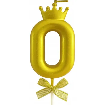 Dortová svíčka Zlatá narozeninová svíčka – Číslice 0 s korunkou