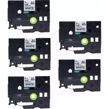 Pásek do tiskárny Brother TZ-221 / TZe-221, 9mm x 8m, kompatibilní (černý tisk / bílý podklad) 5-PACK