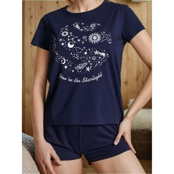 Dámské tričko Sinsay - Bavlněná dvoudílná pyžama s potiskem - fialová - 178FM-44X - 178FM-44X-XS