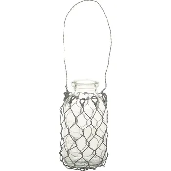 Váza Závěsná skleněná dekorační vázička s drátkem Fil de Fer - Ø 5,5*10 cm