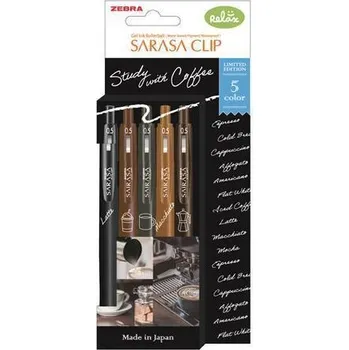 Gelové pero "Sarasa Study with Coffee", 5 barev, sada, 0,33 mm, stiskací mechanismus, ZEBRA 81456 TZ81456