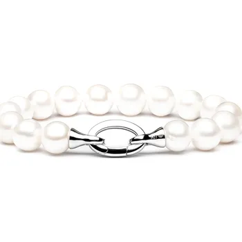 Náramek ANNA PERLY Luxusní náramek z velkých sladkovodních bílých perel s atraktivním stříbrným zapínáním na karabinu