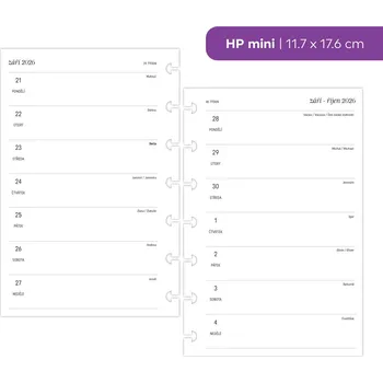 Kancelářské potřeby Fleppi Náplň do diáře - Kalendář 2026, T1S čistý (213) Vyberte velikost náplně: HP mini