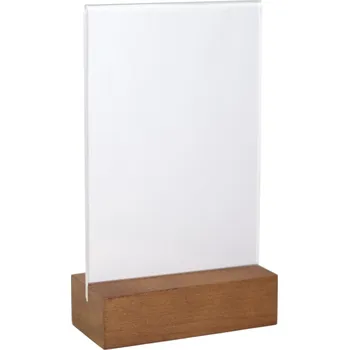 REKLAMNÍ INFORMAČNÍ TABULKA Z PLEXISKLA A6 18x10cm STOJÁNEK PREZENTÉR HNĚDÝ
