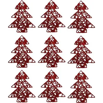 Vánoční dekorace LAALU Vánoční ozdoby - stromeček, červený, 10 cm, 9 ks