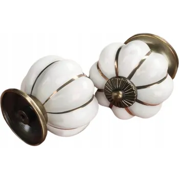 Nábytkové kování GAŁKA MEBLOWA PORCELANOWA DYNIA BÍLÝ/ZLATÝ NÁBYTKOVÁ ÚCHYTKA RETRO