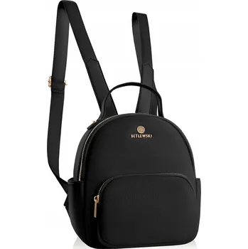 Městský batoh BETLEWSKI Dámský městský Batoh z ekokůže, pohodlný, černý se zlatými detaily