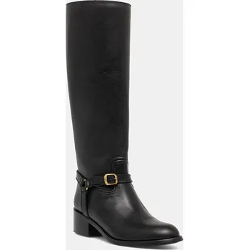 Dámské kozačky Kožené kozačky Polo Ralph Lauren Riding Boot černá barva, na plochém podpatku, 818963422002 818963422002.001 99X, EUR 40
