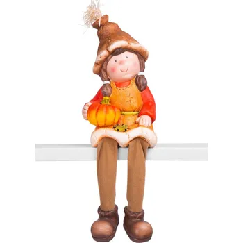 Dekorace Nature, Holčička sedí s tykvičkou, keramika, 17x16,50x32 cm