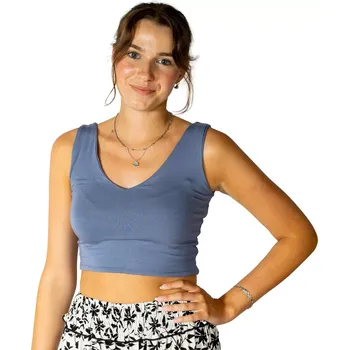 Jednobarevný crop top Mia Shark Grey - V-neck UNI (S/M)