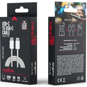 Datový kabel Maxlife MXUC-06 nylonový kabel USB-C - USB-C 1,0 m 20W šedá (OEM0101125)