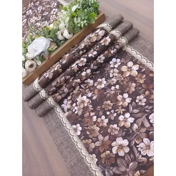 ubrus Běhoun - ubrus hnědé kytičky v kombinaci s hnědou | 42 x 140 cm (Rozměr: 42 x 140 cm)