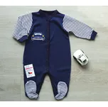 AMÁLKA Bavlněný tmavě modrý overal s pruhy, modré autíčko Velikost: 92