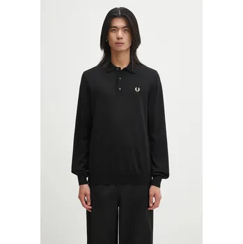 Pánský svetr Vlněný svetr Fred Perry pánský, černá barva, K4535, XL, 99X