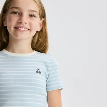 Reserved - Pruhované bavlněné tričko - bleděmodrá - 446FT-05X - 446FT-05X-116