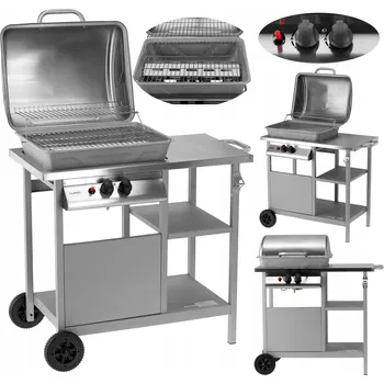 Zahradní gril ZAHRADNÍ PLYNOVÝ GRIL 2 HOŘÁKY 5,5KW OCELOVÝ ROŠT ČERNÝ S VÍKEM LUND