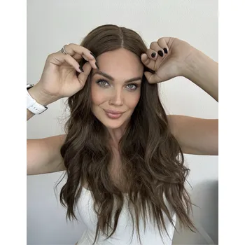 Paruka Dlouhá oříškově hnědá paruka Jenna se síťkou (lace front)