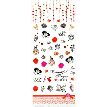 Samolepky na nehty – vodolepky, valentýnské vzory, barevné HOT-216