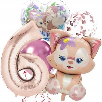 Balónek Sada narozeninových BALÓNKŮ Liška LinaBell Srdce Konfety Rose gold ČÍSLICE 6
