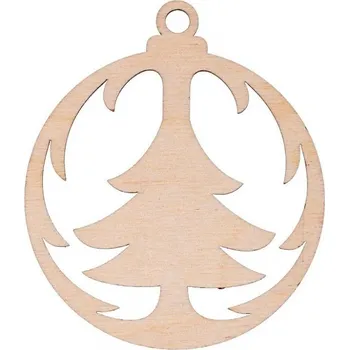 Vánoční dekorace Dřevěná vánoční ozdoba - baňka se stromečkem