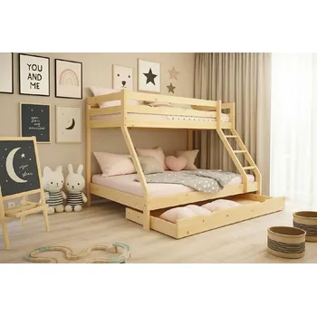 Postel Patrová postel z masivu DENIS vč. obou roštů - 200x90/140 cm - přírodní