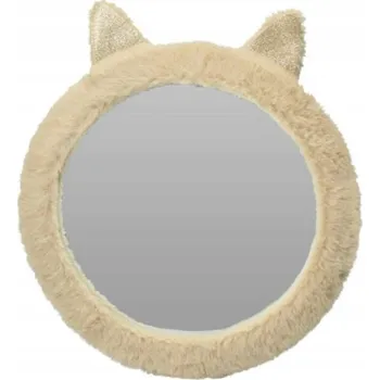 Zrcadlo ZRCADLO DO DĚTSKÉHO POKOJE KULATÉ BÉŽOVÉ S OUŠKY PLYŠOVÁ KOČIČKA PRŮMĚR 31 CM