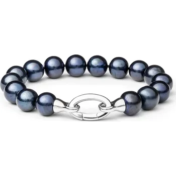 Náramek ANNA PERLY Luxusní náramek z velkých sladkovodních černých perel s atraktivním stříbrným zapínáním na karabinu černá 200 mm