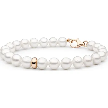Náramek ANNA PERLY Elegantní perlový náramek s růžově pozlaceným korálkem a karabinkovým zapínáním
