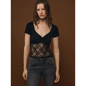 Dámská móda Halenka s&nbsp;krajkovým dílem - XS - House - černá - 740GP-99X