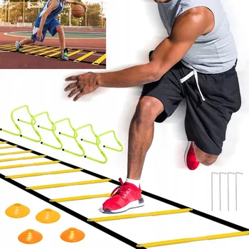 Žebřík Koordinační tréninkový žebřík až 6 m + Kužely / Hříbky 10 Ks. Pro fotbalisty