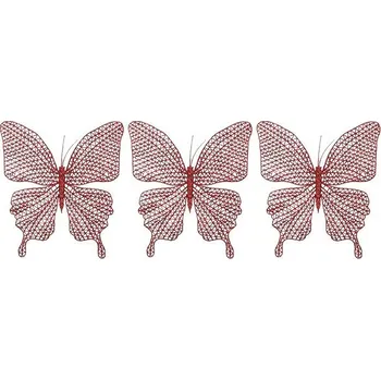 Vánoční dekorace LAALU Vánoční ozdoby - motýl na klipu, červený, 20 × 19,5 cm, 3 ks