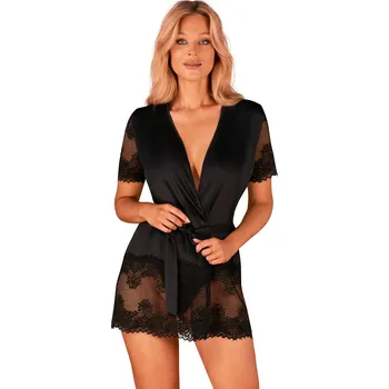 Dámský erotický župan Jemný župan Maderris peignoir - Obsessive černá XS/S