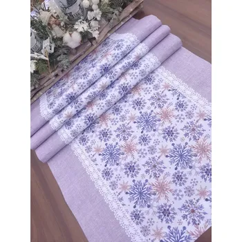 ubrus Běhoun - vánoční ubrus fialové vločky na bílé | 42 x 140