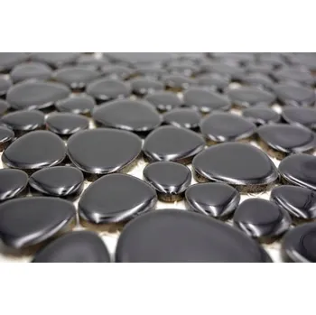 KERAMICKÁ MOZAIKA ČERNÁ, LESKLÁ, IMITACE KAMENE-ŠTĚRKU
