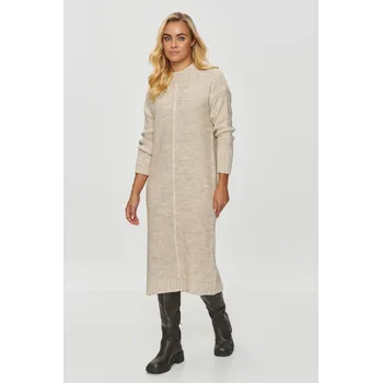 Dámský svetr Dlouhý dámský svetr rovného střihu S147 Barva: Béžová, Velikost: ONE SIZE