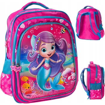 Školní batoh ŠKOLNÍ BATOH 25L MOŘSKÁ PANNA PEVNÝ velký DO ŠKOLY 3D RŮŽOVÝ PRO DÍVKY