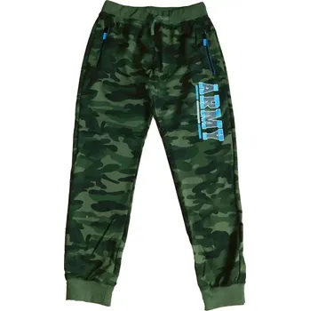 Chlapecké maskáčové tepláky Kugo TM8228, zelené / modrá aplikace