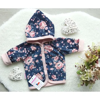 Kojenecká bunda AMÁLKA Bavlněný dvojitý kabátek s kapucí, tmavé květy Velikost: 74-80