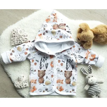 Kojenecká bunda AMÁLKA Bavlněný dvojitý kabátek s kapucí, kreslená zvířátka Velikost: 80-86