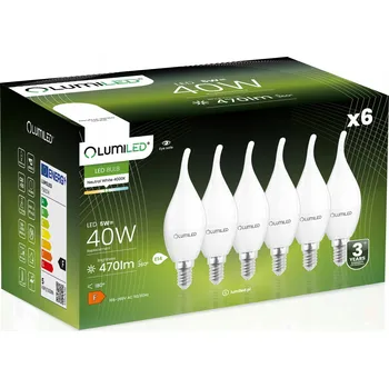 Žárovka 6x Žárovka E14 Svíčka BA35 5W = 40W 470lm 4000K Neutrální bílá 180° LUMILED