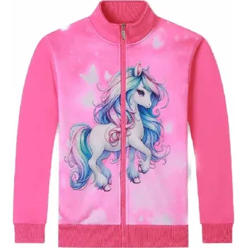 Dívčí mikina ZATEPLENÁ DĚTSKÁ MIKINY S KONÍKEM BF Barva: Růžová, Velikost: 104