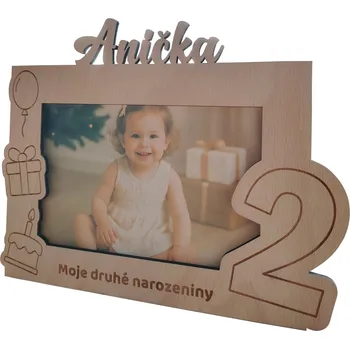 Rám na obraz Dřevěný fotorámeček se jménem a věkem dítěte 2 Velikost: malý (foto 10x15)