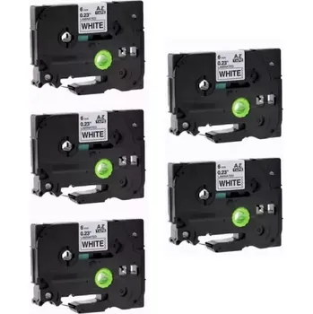 Pásek do tiskárny Brother TZ-211 / TZe-211, 6mm x 8m, kompatibilní (černý tisk / bílý podklad) 5-PACK