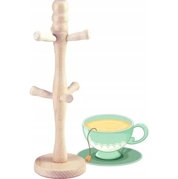 Věšák TRADIČNÍ DŘEVĚNÝ STOJAN NA HRNÍČKY ŠÁLKY VĚŠÁK ORGANIZÉR DO KUCHYNĚ