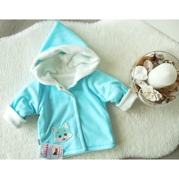 Kojenecká bunda AMÁLKA Zateplený kojenecký kabátek tyrkysový, liška Velikost: 56-62