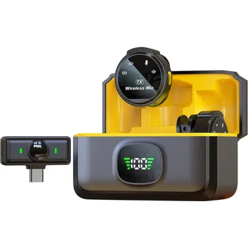 Mikrofon Bezdrátový klopový mikrofon s potlačením hluku USB C k mobilnímu telefonu Přijímač a vysílač s klipem Nabíjecí pouzdro