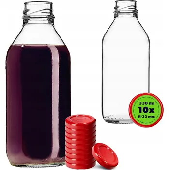 Láhev 10 x SKLENĚNÁ LÁHEV SOČEK 330 ml LÁHVE NA ŠŤÁVY LIKÉRY ŠROUBOVACÍ VÍČKA ČERVENÉ