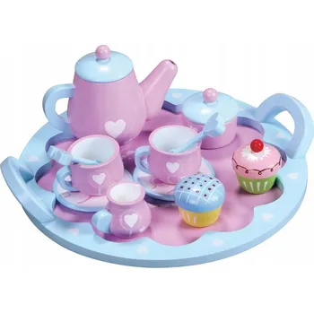 Dřevěná hračka Dřevěná čajová a kávová souprava na podnosu pro piknik