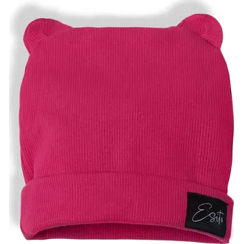 Kojenecká čepice ESITO | Zimní žebrovaná čepice s oušky Color HOT pink - růžová / 32
